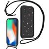Vxinvnoi Cover Cordino per iPhone 8/7/SE 2020/SE 2022 4,7, Aesthetic Cuore Disegni Custodia con Corda Collana Tracolla Laccio, Sottile Silicone TPU Bumper Antiurto Protettiva Case per iPhone 7, Nero