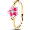 PANDORA Disney Moana pink plumeria 14k gold-plated ring with clear cubic zirconia and shaded pink enamel