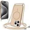 Vauki Cover per iPhone 15 Pro Max con Cordino, Custodia Magnetico Opaca Camera Protezione Hard PC Sottile Silicone TPU Bumper Antiurto Protettiva Case con Corda Collana Tracolla Laccio, Khaki