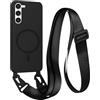 FMPCUON FNPCUON Cover Magnetica con Cordino per Samsung Galaxy S23 Plus Compatibile con MagSafe,Ricarica Wireless, Placcatura Disegno Custodia con Collana Laccio Tracolla Regolabile Case.Nero