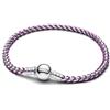 PANDORA Braided sterling silver box chain bracelet with purple textile cord