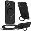 Vauki Cover per iPhone 17 con Cordino e Anello Supporto, Custodia con Laccio Tracolla Regolabile Collana Rimovibile, Ultra Sottile Morbido Silicone Liquido TPU Antiurto Protettiva Case, Nero