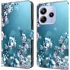 CLM-Tech Cover compatibile con Xiaomi Redmi Note 14 5G - Custodia a Portafoglio con Supporto e Scomparti per Carte di Credito - Fiori di Prugna Blu