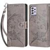 KENHONER Custodia per Samsung Galaxy A52 4G/5G / A52s 5G Cover, Grigio Farfalla | Portafoglio in Pelle PU Retro, Antiurto Flip, Slot per Schede, Funzione Stand, Chiusura Magnetica