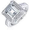 Bling Jewelry Anello di fidanzamento senza tempo classico ed elegante 3CT Halo AAA CZ stile Art Deco taglio smeraldo rettangolare chiaro per donne pavé di zirconi cubici fascia sottile 1 MM in argento sterling .925