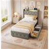 CXHLXYR Letto imbottito 90 x 200, letto matrimoniale con 2 cassetti, letto singolo con LED, letto per ragazzi con USB, letto funzionale, letto con vano portaoggetti letto Contenitore per adolescenti