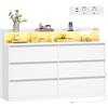 Hzuaneri Hzuaner Cassettiera con LED e Presa Multipla, Mobile con Cassett,6 Cassetti | Piano Superiore Portaoggetti sulla Cassettiera, per Camera da letto, Armadio e Ingresso 40 x 140 x 95 cm Bianco 1214003XEU