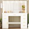 ANWBROAD Toeletta da Trucco con Luci e Grande Specchio, Piano in Vetro | Moderna Postazione Trucco,Toletta con Prese, Tavolo da Trucco con 7 Cassetti, Bianco 136x105x40cm BDT83W