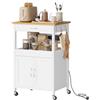 WOLTU Isola Cucina con Ruote Girevoli e 2 Prese AC, Carrello Cucina con Cassetto, Ripiano Aperto e Armadietto a 2 Ante, 60x45x92 cm, in Legno, per Sala da Pranzo, Soggiorno, Effetto Bambù+Bianco