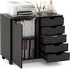 KOMFOTTEU Cassettiera Ufficio con 5 Cassetti, Schedario Portadocumenti con Ruote Universali e Ripaini Regolabili, Mobile Porta Stampante in Legno per Studio, Camera da Letto, 79x39x65 cm (Nero)
