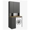 PLATAN ROOM Set da bagno - Armadio per lavatrice 65 cm di larghezza e armadietto alto 33 cm di larghezza, armadietto da bagno per bagno, armadio alto sottile, armadietto per lavatrice (antracite/rovere Artisan)