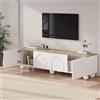 VIVCA Mobile TV 180 x 40 x 45 cm con 4 armadi, mobile TV e mobile TV con 6 piedini a sfera in metallo, mobile basso e tavolo TV, adatto per televisori da 80 pollici, colore legno + bianco