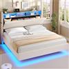 AOGLLATI Letto Matrimoniale con Contenitore 180x200 cm, Struttura Letto | Letto Effetto Fluttuante 180x200 con LED e Stazione di Ricarica, Letto Matrimoniale Imbottito con Spazio di Stivaggio, Beige
