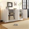 VIEKOS Credenza bianca moderna con ante curve, 4 ante, struttura in MDF, finitura opaca, elegante soluzione di archiviazione funzionale, 160 cm, per soggiorno, sala da pranzo