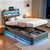 Wnvivi Letto contenitore singolo 90x200cm con LED e USB,letto contenitore idraulico,Letto imbottito con Testiera e vano portaoggetti,rete a doghe,Struttura Letto Singolo velluto Grigio