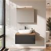 Planetmöbel - Set di mobili da bagno Arisa con mobile sotto-lavabo da 80 cm in oro, rovere nero (con nervature) con armadio a specchio ARIA, lavabo da 60 cm bianco, incluso sifone salvaspazio