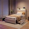 BLSYHDH Telaio per letto 90 x 200, letto con LED,letto singolo con porta di ricarica USB,letto imbottito con 2 cassetti,letto imbottito,letto singolo (Beige+Velours-A)