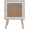 Rebecca Mobili Comodino Quadrato, Comodino Piccolo, 1 Anta, Legno Rattan, Bianco Marrone, Per Camera Da Letto - Misure HxLxP: 57 x 38 x 30 cm - Art. RE6850