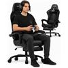 Avilia Sedia Gaming Reclinabile Ergonomica in Pelle, Poltrona da Ufficio e Scrivania con Poggiapiedi Retrattile, Cuscino Lombare e Poggiatesta, Schienale 90-135°, 114-124 cm, 5 Ruote 360°, 150 kg