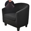 Highdi Copripoltrona 1 Posto Chesterfield Elasticizzato 2 Pezzi Tinta Unita Fodere Poltrona da Cocktail Antiscivolo con Coprisedile per Bar Soggiorno Camera da Letto Club (Nero)