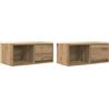 Mhdvray Set di 2 mobili TV sospesi in rovere Artisan, con cassetto e scomparto per soggiorno, 60 x 31 x 25,5 cm