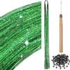 BBTO Kit di 200 Ciocche di Tinsel per Capelli con Strumenti Orpelli con Glitter per Extension dei Capelli Accessori per Estensione di Capelli per Intrecciare Capelli Donna Bambini (Verde)