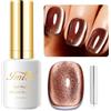 Imtiti Smalto in gel per unghie, colore Brown Gold, 15 ml, glitter olografico 9D effetto cat eye, magnetico, con bastoncino magnetico per uso in salone