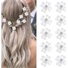 Mezrkuwr 10 mini forcine per capelli con fiori bianchi e strass, fermagli per capelli da sposa