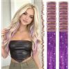 FESHFEN Tinsel Extension Capelli con clip, 12 Pezzi Glitter per Capelli Accessori da Festa e Look Fatina Kit Strass per Donne, Viola 50 cm