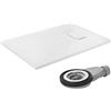 LuxeBath Piatto Doccia 100x70 cm Bianco con Set di Scarico, Extra Piatto e Robusto in SMC, Vasca Doccia Rettangolare A 30 mm, Design Effetto Ardesia con Superficie Antiscivolo, Facile Installazione