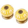 LRTYZBD Pomello per cassetti blu e bianco dipinto a mano per credenze, foro singolo, pomello rotondo da cucina, per mobili, armadi, armadi, porte, 2 pezzi, giallo