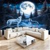 Generisch Generico Murals Fotomurali 3D Stile Fantasy Luna Lupo Bianco 200 x 140 cm Moderna Fotomurali Decorazione da Muro Poster Blu per Camere da Letto, Cucine, Soggiorni, dei Bambini Carta da Parati