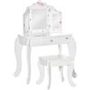 HOMCOM Toeletta per Bambini con Sgabello in Legno Triplo Specchio e Cassetto