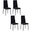 HOMCOM Set 4 Sedie Imbottite per Cucina o Soggiorno in Metallo e Tessuto Nero