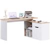 HOMCOM Scrivania Angolare con Piano Estraibile e Libreria color Legno e Bianco