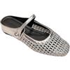 Generic Sandali Mary Jane da donna in tessuto con punta quadrata traforati e schiena scoperta, chiusura Mary Jane, casual, comode, morbide, retrò, punta chiusa, pantofole, Argento, 39.5 EU