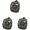 Paowsietiviity 3 set Orologio da polso Punk Vintage con cinturino largo in PU, cinturino a fascia, numeri romani, verde