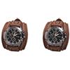 Paowsietiviity 2 set Orologio da polso Punk Vintage con cinturino largo in PU, cinturino a bracciale in pelle marrone con numeri romani