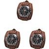 Paowsietiviity 3 set Orologio da polso Punk Vintage con cinturino largo in PU, cinturino a bracciale in pelle marrone con numeri romani