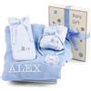 BebeDeParis Regalo Neonato Maschio Femmina con Mussola | Succhietto e Custodie | Cestino Ideale per Dettagli Pratici | Cesta Personalizzata (Blu) | BebeDeParis