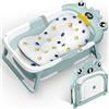 ZHHGOO Vaschetta Bagnetto Neonato Pieghevole, Vasca Neonato Bagnetto con Termometro E Cuscino Staccabile, Bagnetto Neonato per Portatile, Vasca da Bagno per Neonato A Bambino 0-36 Mesi (Verde)