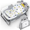 ZHHGOO Vaschetta Bagnetto Neonato Pieghevole, Vasca Neonato Bagnetto con Termometro E Cuscino Staccabile, Bagnetto Neonato per Portatile, Vasca da Bagno per Neonato A Bambino 0-36 Mesi (Grigio)