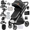Luourzme Passeggino 3 Pezzi, Passeggino 3 in 1, Sistema da Viaggio 0-4 Anni, Pieghevole, Pneumatici in Gomma, Accessori Completi