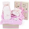 BebeDeParis Regalo Neonato Maschio Femmina con Mussola | Succhietto e Custodie | Cestino Ideale per Dettagli Pratici | Cesta Personalizzata (Rosa) | BebeDeParis
