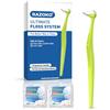 RAZOKO Set di filo interdentale riutilizzabile, 1 manico lungo verde e 120 testine | Filo interdentale ad alta resistenza agli strappi, privo di PTFE e PFAS, impugnatura ergonomica antiscivolo