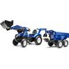 FALK - Trattore a Pedali New Holland con Escavatore e rimorchio Ribaltabile - da 3 Anni - Made in France - Pala Anteriore articolata ed Escavatore - Rimorchio Ribaltabile - Sedile Girevole - 3090W