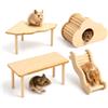 jackfru Set di 4 giocattoli per criceti con piattaforma, piattaforma ondulata, casetta a nuvole e scala a onde, accessori in legno naturale per porcellini d'India, cincillà, conigli e piccoli animali