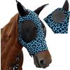 XFSRG Maschera Antimosche Cavallo Mosche con Motivo Leopardato per Cavalli con Orecchie Maschera Antimosche Cavallo Protezione UV (Blu)