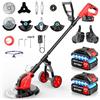 denqir Decespugliatore a Batteria, Tagliabordi a Batteria 30 cm con Motore Anteriore Brushless, 2 x 3000mAh, 20000 Giri/min, 4 Lame, Asta Regolabile, per Prato, Erba Alta, Bordi e Giardino