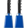 Musfunny Campanello in acciaio per mucca, 20,3 cm, con manico, campanella per giochi di calcio, feste, fattoria, eventi sportivi, campanelli musicali a mano (blu)